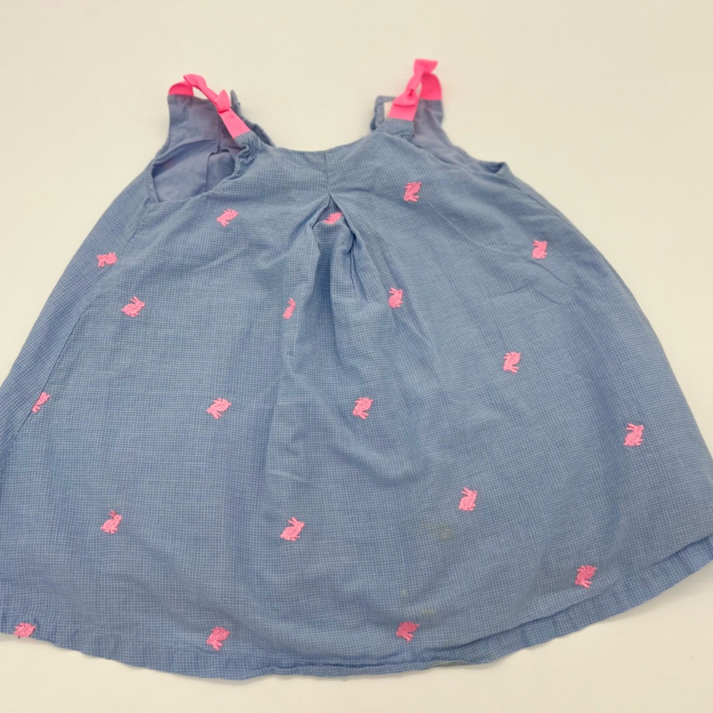 Baby Gap Dress Girl Blue With Pink Bunnies 18-24 Months Pink Bows